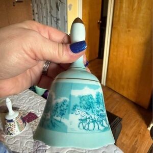 Turquoise Porcelain Decorative Bell with Horse Scene